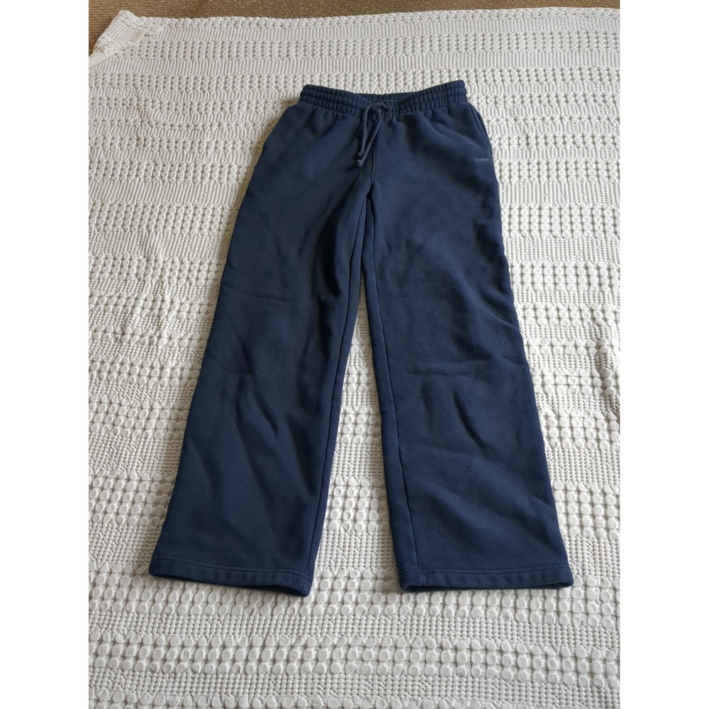 TNA Cozy Fleece Boyfriend Fit Wide Leg Mid Rise Sweatpants Size XS Blue 26X27